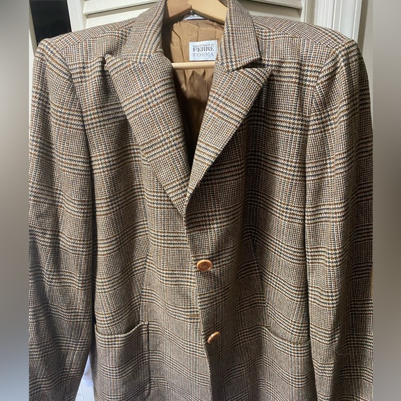 GIAFRANCO FERRER FORMA ITALIAN TWEED/SUEDE ELBOW PATCHES US 22 BROWN/TAN/BLAZER - Picture 4 of 7